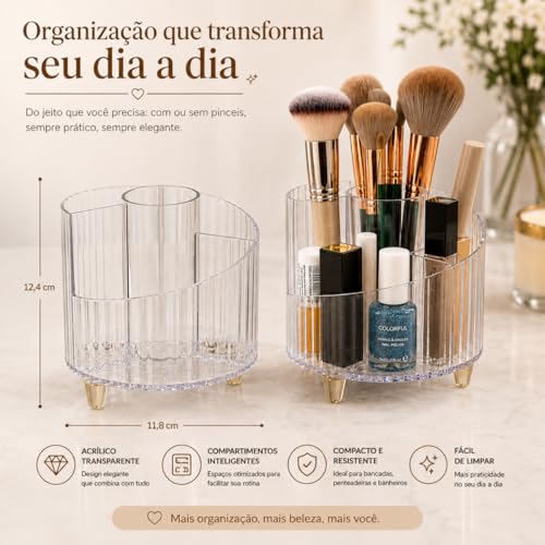 Organizador de Maquiagem Organizador de Pincéis de Maquiagem Beleza Porta Pincel para Viagem em Acrílico Transparente Cor Sortida Design Moderno Compartimentos Divididos Premium