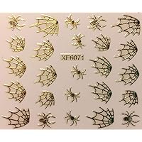 Nail Art 3D Decal Stickers Metallic Gold Spiders & Spider Webs