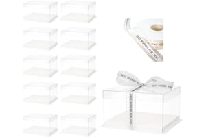 HD BioPak [6'' 10 Pack] Clear Square Cake Box with White Base and Lid, PET & Paper, 6 inch size, Single Tier, 8.7x8.7x6.3" (2