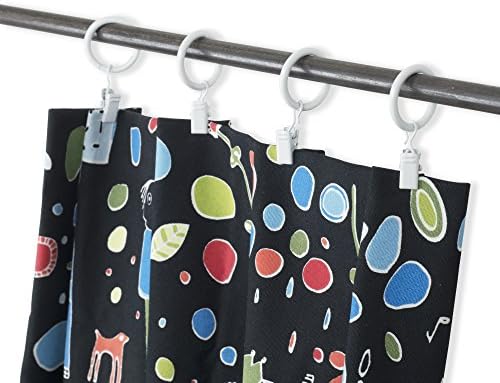 KAO Mart 10 Piece Set Decorative Small Curtain Rings, 1” Interior Diameter, Stylish Black Finish with Removable Clips (White)