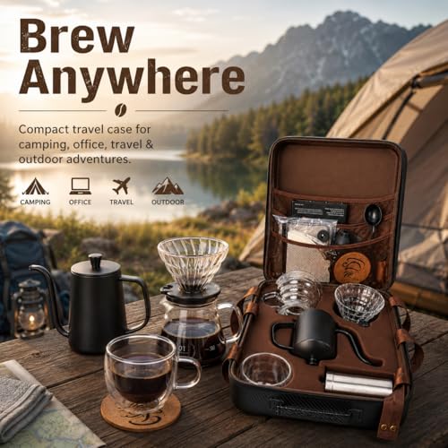 Toshionics V60 Coffee kit Drip Coffee Maker 15 Pcs - Manual Coffee Dripper Pour Over Coffee Set With Portable Bag, Hand Grinder, Gooseneck Kettle, Scale, Double Wall Cup Premium Barista Brewing Set