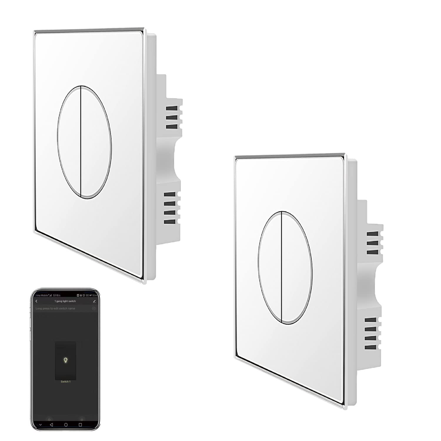 UseeLink ZigBee 3.0 Smart light Switch 1 gang 10A No neutral wire need Works with Alexa Google Assistant Remote Control Hub Required CE REACH certified White (2 Pack) ZB danhuo mianban (1 G 2 pack)