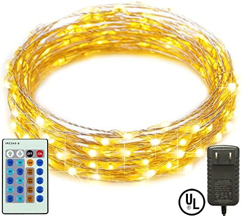 RcStarry(TM){120LED 40Ft}Dimmable String Lights,120 LED Starry String Lights on 40Ft Silver Wire + Power Adapter with Multi-Function Remote Controller for Christmas, Weddings, Parties(Warm White)