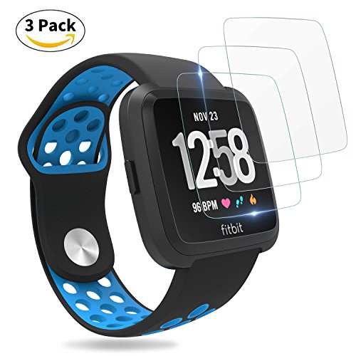   For Fitbit Versa Screen Protector, Penta Stars for Fitbit Versa Tempered Glass Screen Protector for Smartwatch, Waterproof, Scratch Resist, Bubble-free, 9H Hardness, Fingerprint Proof, 3 Packs