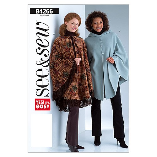Butterick Patterns B4266 Misses' Poncho, Size A (XSM-SML-MED)
