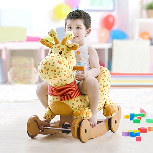 labebe Baby Schaukelpferd Holz, 2-in-1 Schaukelpferd mit Räder, Schaukeltier Giraffe Gelbe für Baby 1-3 Jahre Alt… – Bild 3