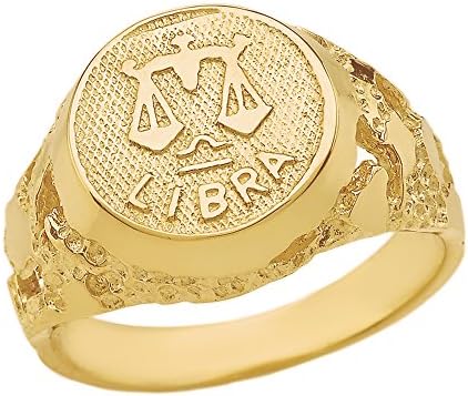 Solid 14k Yellow Gold Zodiac Sign Band Nugget Men's Ring