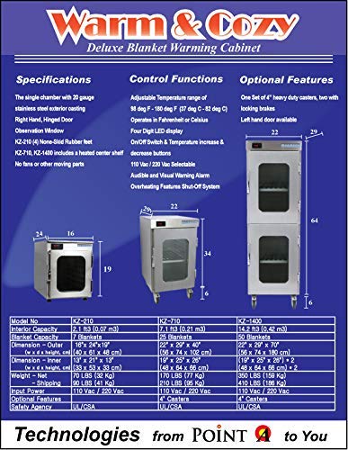 Blanket Warming Cabinet, Stainless Steel Construction with 20 Gauge, Observation Window, 2.1 ft3 (7 Blankets), No Fans & Moving Parts, 4-Digit LED Display, Prevents Overheating Safety Feature