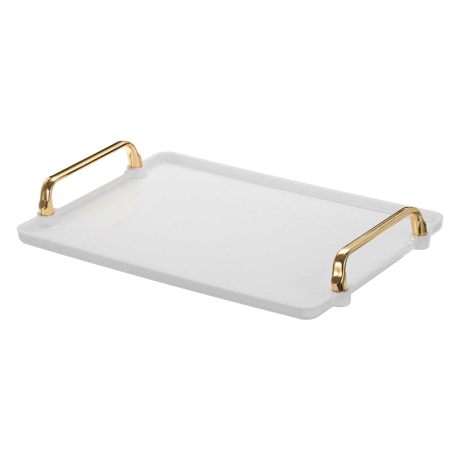 PATIKIL Plastic Serving Tray with Golden Handle, 12.2" x 8.7" Modern Rectangular Decorative Tray Reusable Jewelry Platter for Countertop Bathroom Kitchen, White