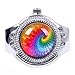 Eachbid Smart Applied Round Child Lady Steel Rainbow Pattern Elastic Quartz Finger Ring Watch Gift