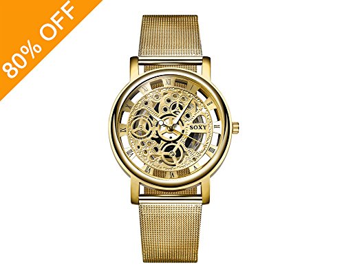 Daimon men s watches with skeleton face gold wrist watc…