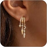 Robaice Dangle Earrings for Women,14k Gold Plated Triple Huggie Stud Earrings Dainty Drop Earrings for Women Trendy Gold Statement CZ Chain Earrings Non Tarnish Jewelry