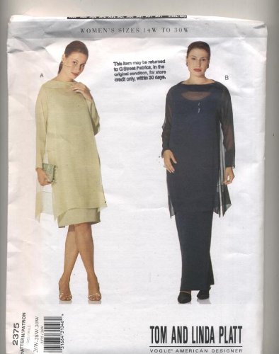 Vogue American Designer Tom and Linda Platt Dress and Tunic Sewing Pattern #2375