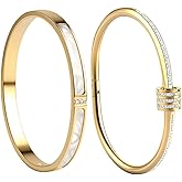HOMEPAC 2pcs Gold Bangle Bracelets for Women, 18K Gold Plated Stacking Bracelet Set with Cubic Zirconia, Jewelry Gift