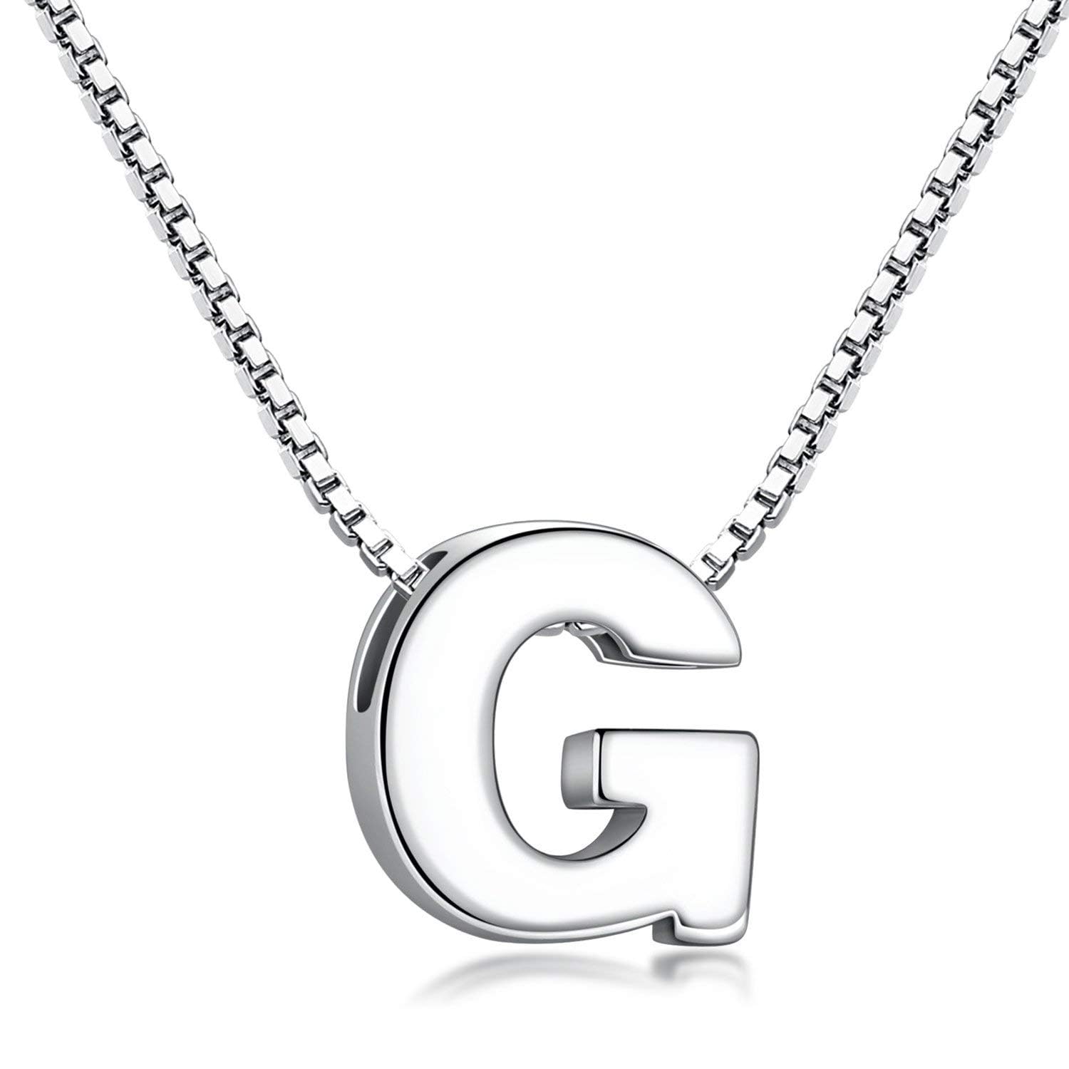 Candyfancy 1.0mm 18 inch 925 Sterling Silver 26 Small Letters Alphabet A-Z Initial Pendant Box Chain Necklace (G with Chain) — image 1