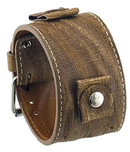 Rev #GS-CL Golden Sahara Groot Pattern Camel Brown Wide Leather Cuff Watch Band