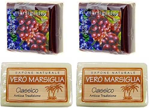 Saponeria Nesti Firenze: "Il Marsiglietto" and "Vero Marsiglia" Red grapes and Blueberry Vegetable Soaps (2 each: Pack of 4) * [ Italian Import ]