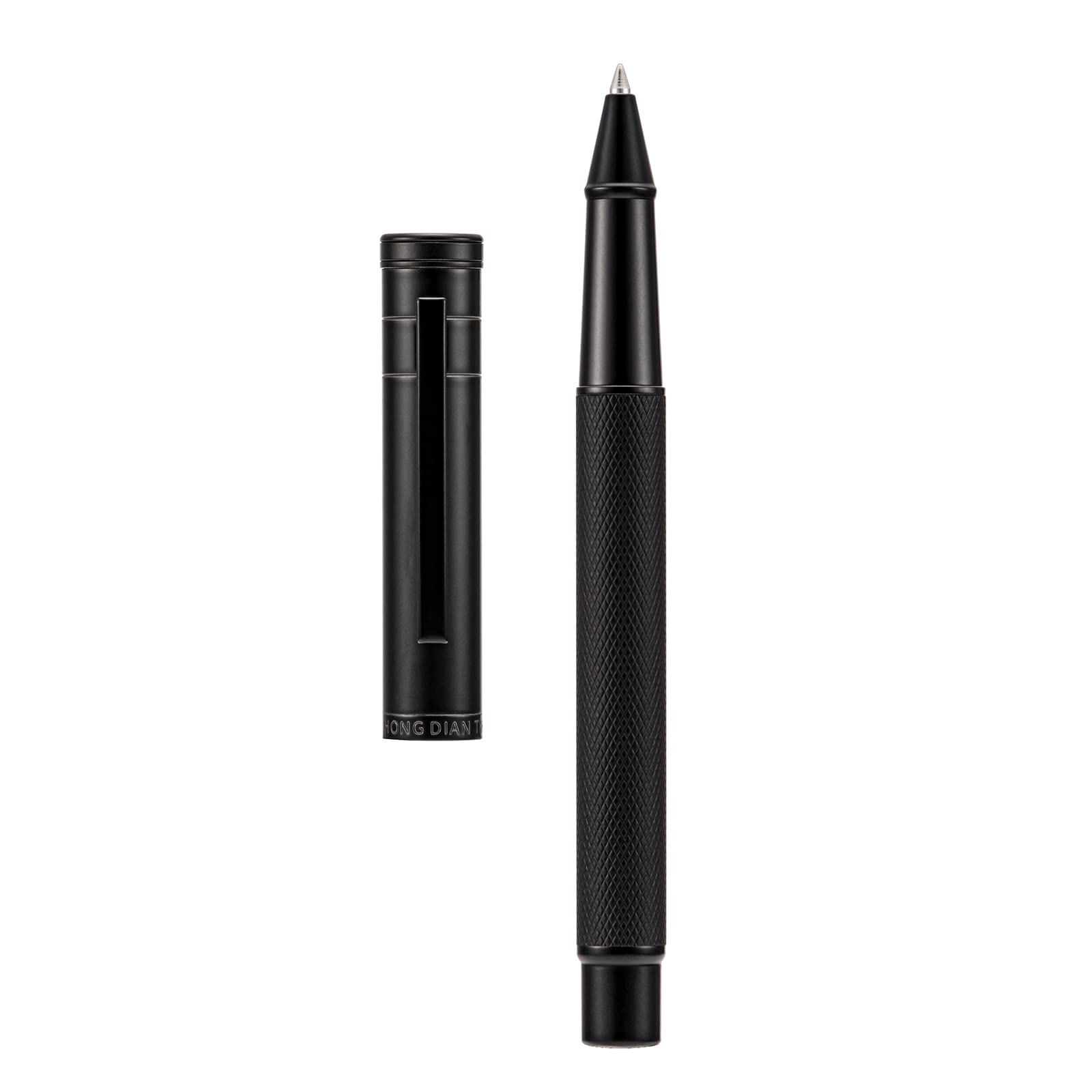Hongdian Rollerball Pen Matte Black Forest, Classic Design Schmidt Black Ink Refill with Metal Pen Case Set