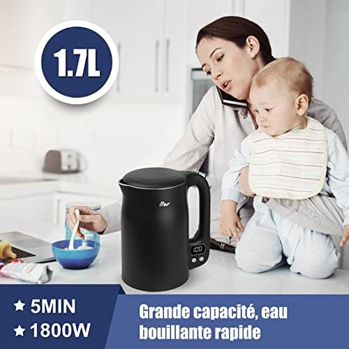 1,7l Bouilloire En Acier Inoxydable 304 Avec 11 Températures, 1800W Protection Contre les Brûlures à sec, Double Protection Contre L'Ébouillantage, Contrôle De Précision Par Led 40°C-100°C