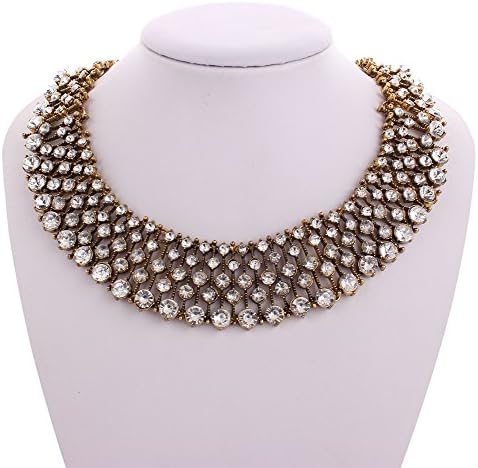 LAM Sue Retro Silver Plated Elegant & Noble Starry Rhinestone Pendant Fancy Lady Party Dress Necklace Golden