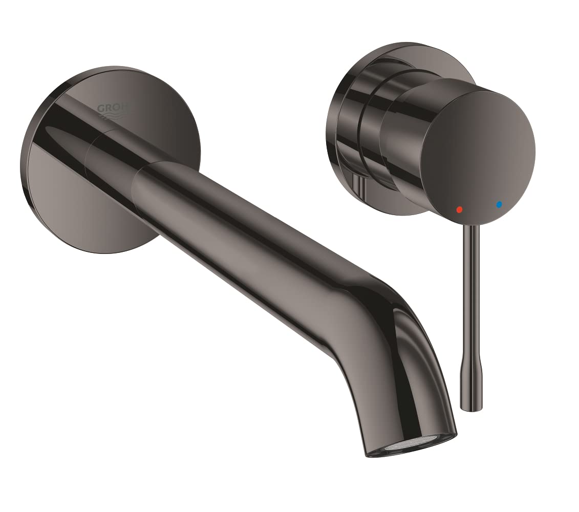 GROHE Essence Wall Mounted 2-Hole Basin Mixer Tap (L-Size, Metal Lever and Escutcheon, without Concealed Body, Centre Distance 110 mm, Projection 230 mm, Water Saving), Hard Graphite, 19967A01