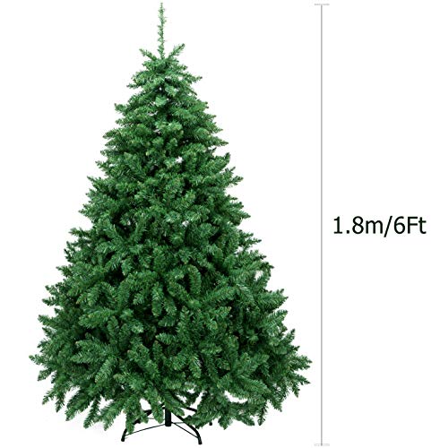 AMS 6FT Christmas Trees Premium Artificial Xmas Pine Tree Holiday Decoration with 39FT 120 LEDs USB Copper Wire Light, 1200 Branch Tips, Foldable Metal Stand(6 FT, Green)
