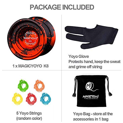 YOSTAR MAGICYOYO K8 Professional Yoyo Unresponsive Yoyo Ball Kids, Big Size Yoyo, Easy to Catch, with 5 Strings, Glove, Bag (Black & Red) - Thumbnail 6