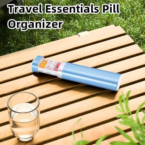 Pilulier hebdomadaire 7 jours - Pilulier de voyage - Joli pilulier pour contenir des vitamines, des médicaments, des suppléments, des pilules (bleu)