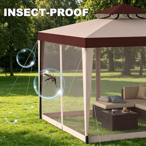 PHONDIKO 10x10 Outdoor Gazebo Canopy Tent with Mosquito Netting, Red, Double Roof Design image 18