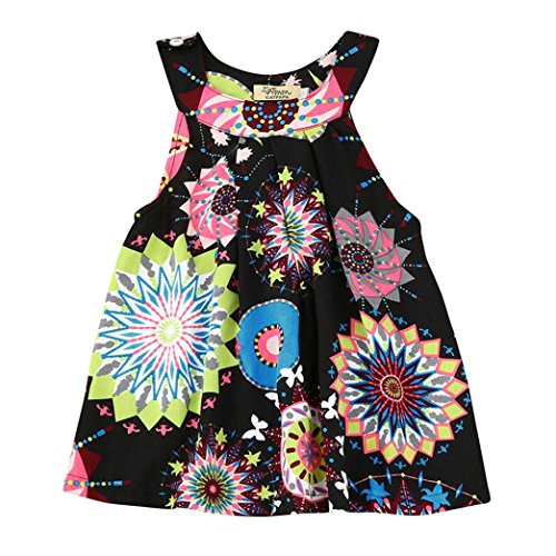 Wesracia Toddler Baby Kids Girls Dress Flower Bohemian Sleeveless Princess Dress Beach Summer Dress Clothes (3T, Black)