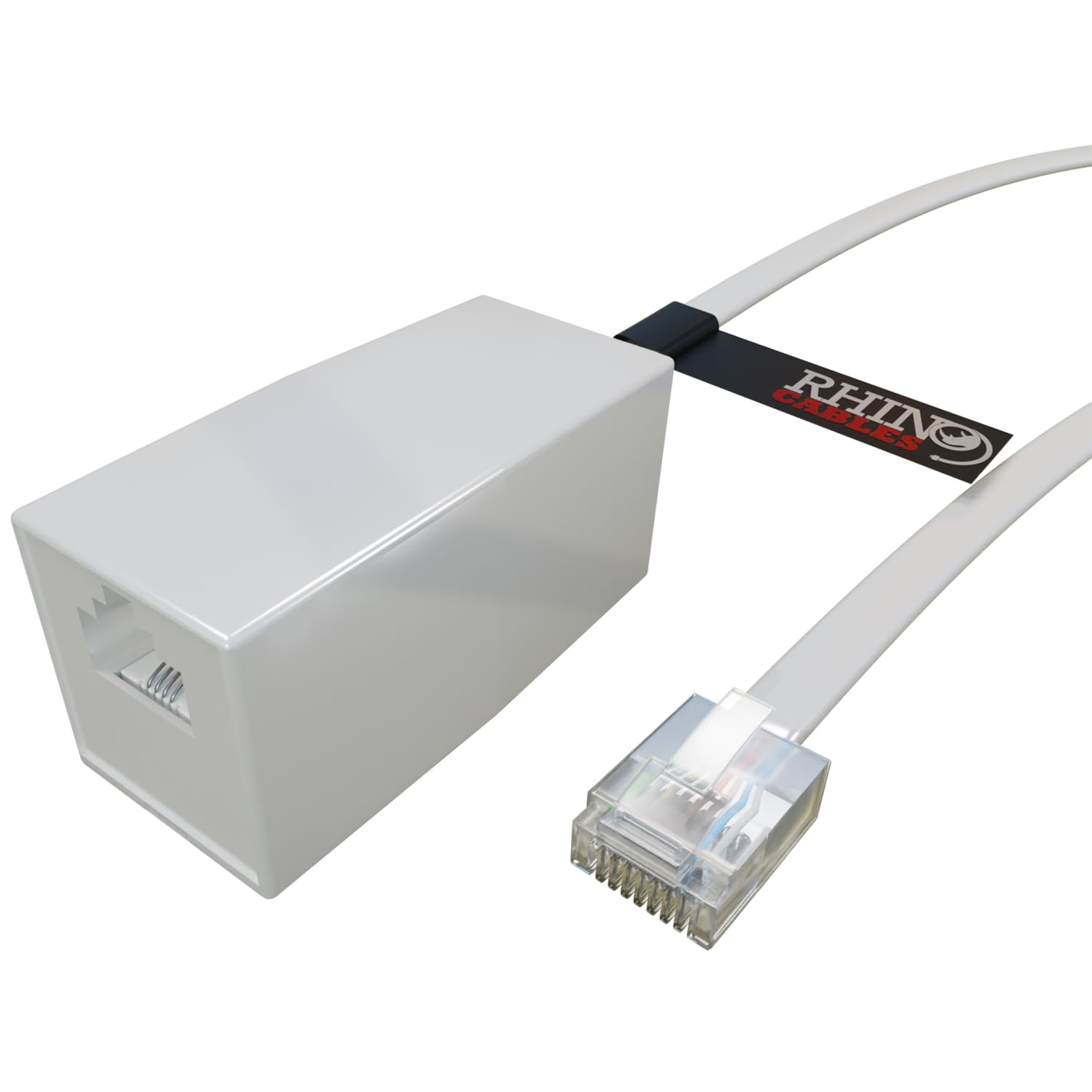 rhinocables RJ11 Extension ADSL 4 Pin Broadband Modem Router Extension Cable BT VOIP Phone - Male cable with Female Coupler (2m)