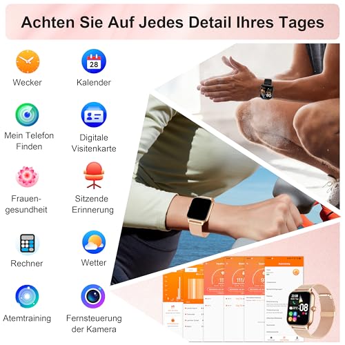 LODIMEKE Smartwatch Men Women Phone Function Blood Pressure Heart Rate Sleep 1.96 Inch AI Fitness Watch 100+ Sports Modes, IP67 Waterproof Pedometer Alarm Clock Calculator Business Card iOS Android