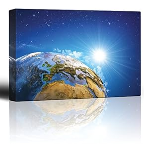 Intricate Illustration of Planet Earth with The Rays of The Sun Illuminating It from Outerspace - Canvas Art Home Art - 12x18 inches