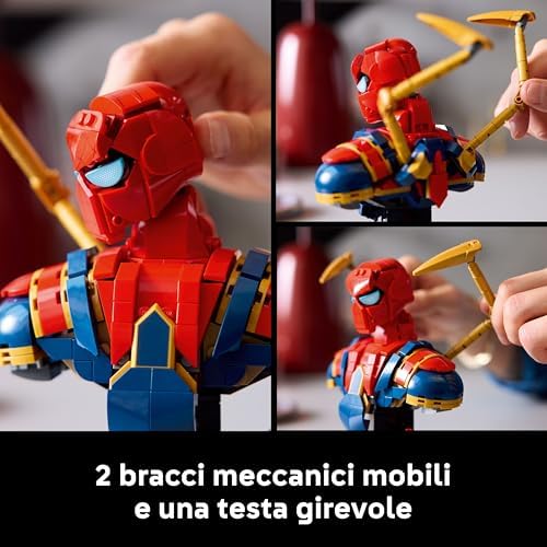 | Marvel Busto di Iron Spider-Man - Modellino da Esposizione per Adulti con 2 Braccia Mobili, Testa Girevole e Minifigure del Supereroe - Regalo da Collezione per i Fan degli Avengers - 76326