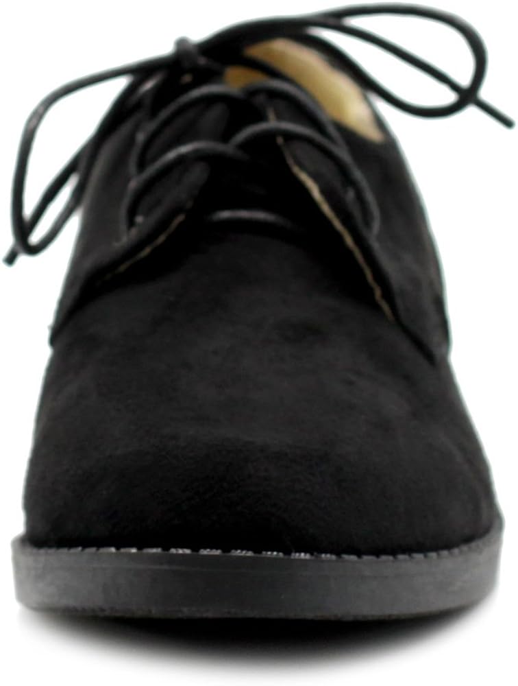  | Ollio Women Classic Flat Shoe Lace Up Faux Suede Oxford | Oxfords