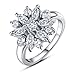 BAMOER 18K White Rose Gold Plated Cubic Zirconia Snowflake Flower Ring for Women Girls CZ Jewelry Fashion Flower Ring 3 Style