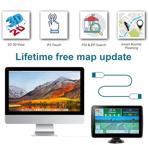 7'' GPS Navigator for Car Truck RV - 2026 North America Maps Free Lifetime Updates, Touchscreen Navigation System, Speed & Red Light Warning, Turn-by-Turn Voice Guidance, for All Cars