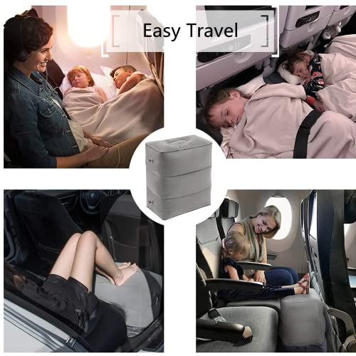 Beauenty Portable Inflatable Travel Foot Rest Pillow,adjustable Three Layers Height Pillow For Airplanes,Cars,Trains,Kids To Sleep On Long Flights，suitable For Office,Home And Any Travel（Grey）
