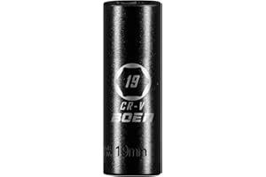 BOEN 1/2" Drive Deep Impact Sockets,Premium Impact Socket,19mm Socket,Metric,6 Point,Cr-V Steel with Laser Marking - Strong and Durable