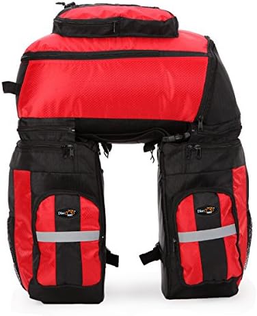Disconano Extra Large Outdoor 70L Bicycle Rear Seat Trunk Bike Bag 3-in1 Detachable Travel Pannier Bag (Red-70L)