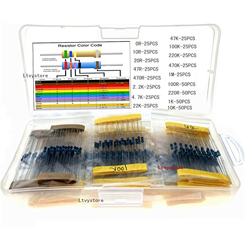 Film Resistor Kit, 1/4W Metal Film Resistors Assorted Box Assortment Kit Set of 525, Range 0 Ohm- 1M Ohm, 5% Tolerance, 17Value 1/4 Watt Resistor , By Ltvystore
