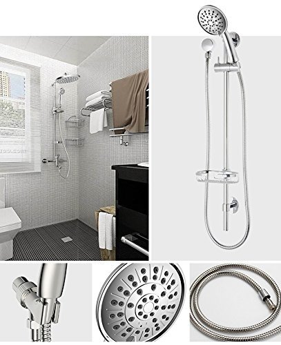 Elvoes High Pressure shower head set 3 spray settings 5” handheld showerhead with hose and bracket holder, adjustable mount,chrome finish, easy to install