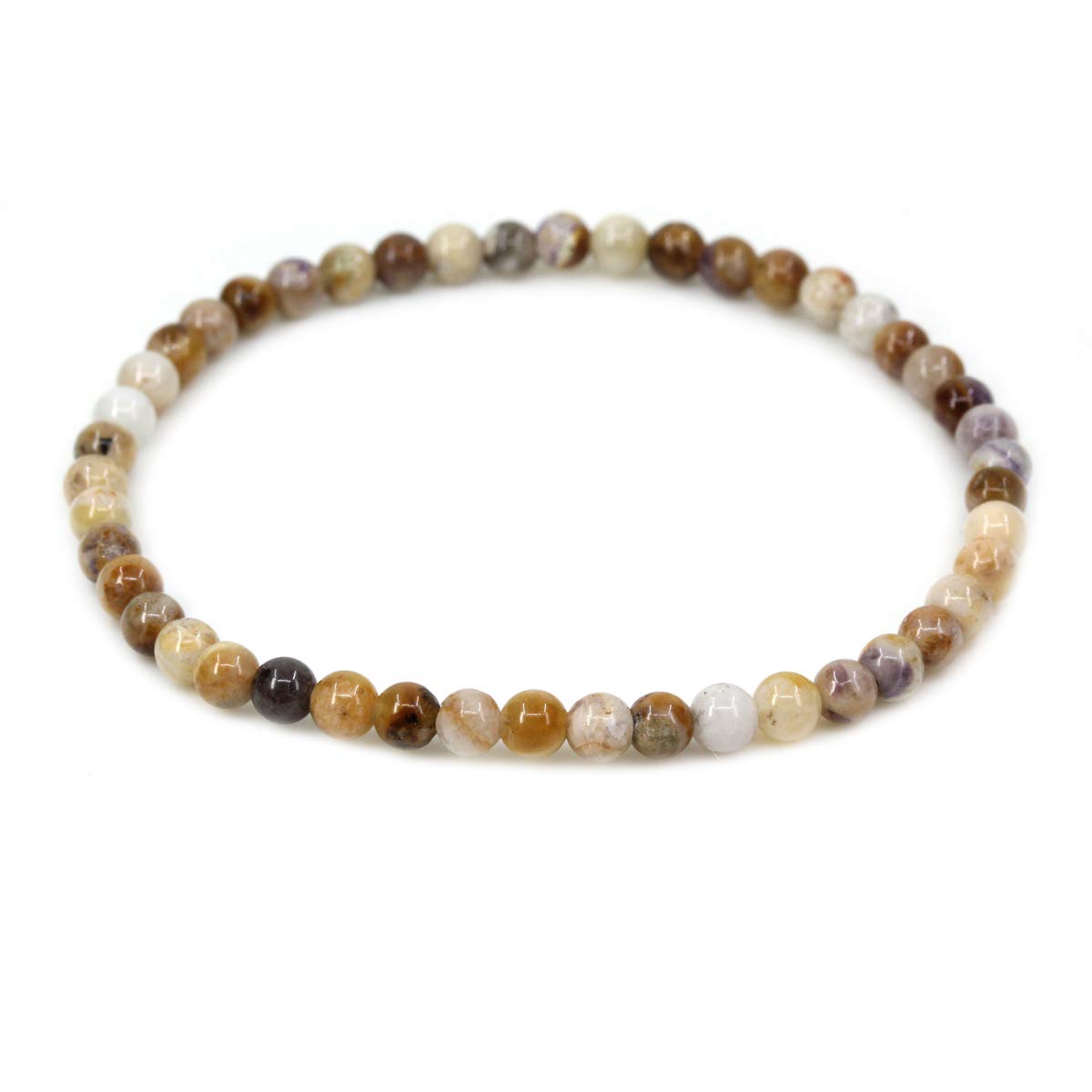CHENYUE Natural Yellow Persian Agate 4mm Round Beads Stretch Bracelet 7" Unisex