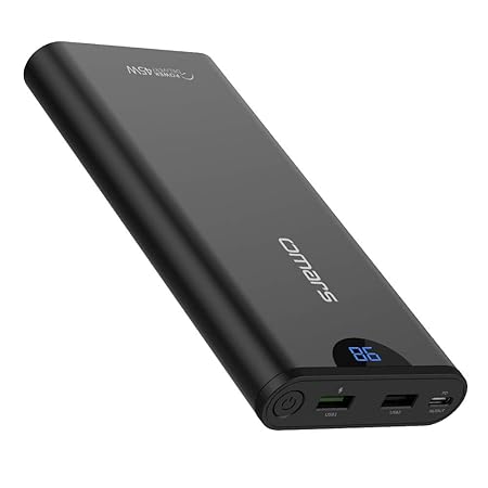 Omars Powerbank 20000mAh Laptop Tragbar Ladegerät 3 Ausgänge 2 USB (3A max. Quick Charge 3.0) & 45W Type C PD Schnellladefunk
