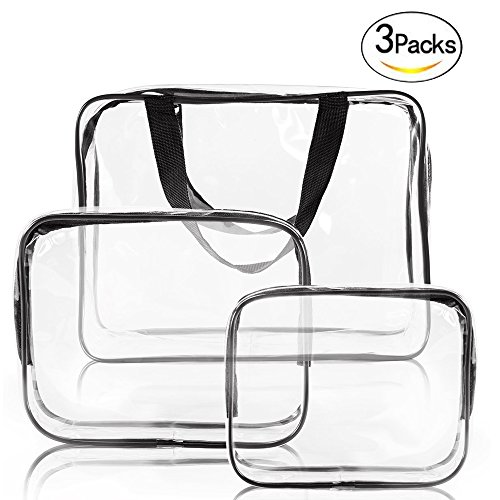 Clear Makeup Bags, YOPO 3 Pack Travel Toiletry Cosmetic Bag Portable Waterproof PVC Organizer Case for Men & Women(Large/Medium/Small)