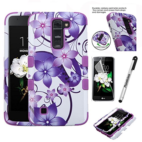 LG K7; LG TRIBUTE 5; LG ESCAPE 3 Case, Phonelicious (Tm) [Heavy Duty][Shock Absorption][Drop Protection][Hybrid Armor]Rugged Impact Phone Tuff Robust Cover + Screen Protector & Stylus(PURPLE HIBISCUS)