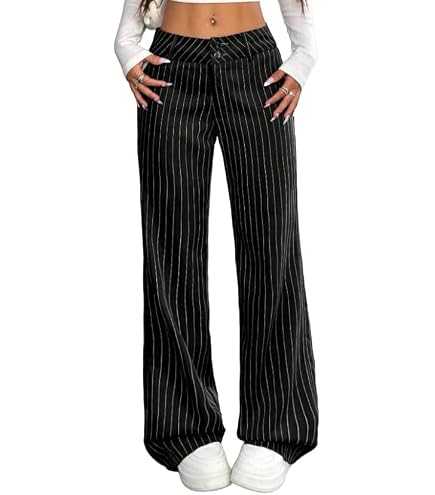 MakeMeChic Women's Pinstripe Pants Straight Leg Work Office