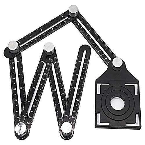 dezirZJjx Universal Angle Template Measuring Tool Ruler,Multifunctional Aluminum Alloy Six-Folding Ruler Hole Puncher Locator Mason Tool for Masonry Builders Handymen Carpenters Black - Thumbnail 5