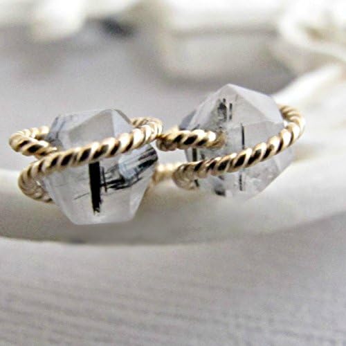 Gold Earrings, Tourmalinated Quartz Earrings, Raw Quartz Studs, Diamond Cut Earrings Studs, 14kt Gold Filled, Rough Quartz Earrings, Crystal Earrings, Quartz Studs