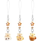NINATY 3Pcs Cute Phone Charms Strap Bear Cellphone Charms Kawaii Charm for Phone Case Kit Beaded Star Charm Sweet Cup Paw Keychain Aesthetic Accessories for Phones Bags Camera AirPods Pendant Decor